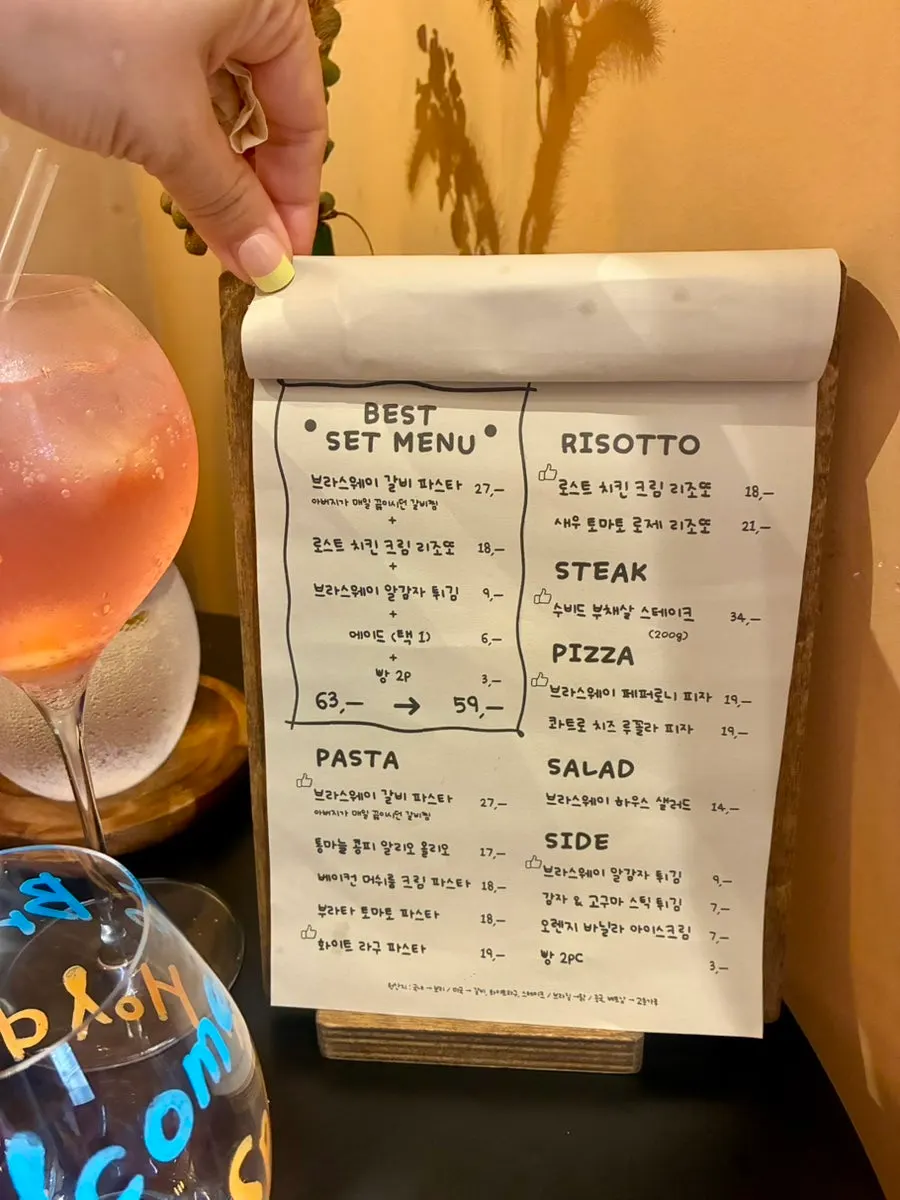 Menu page with Brassway's history printed on it