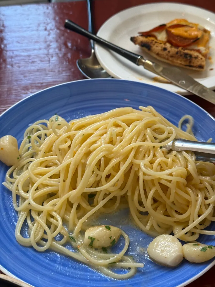 Whole garlic confit aglio olio pasta
