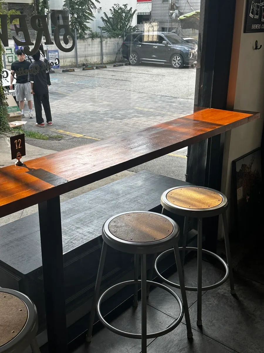 Interior view of Brewers Coffee with window seats