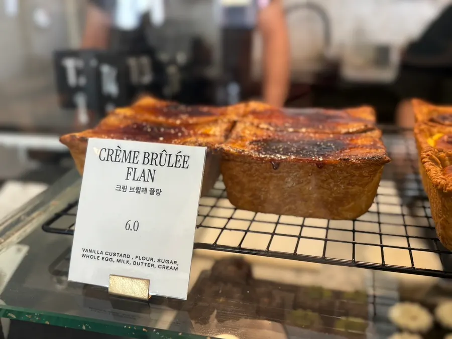 Flan display at Brewers Coffee