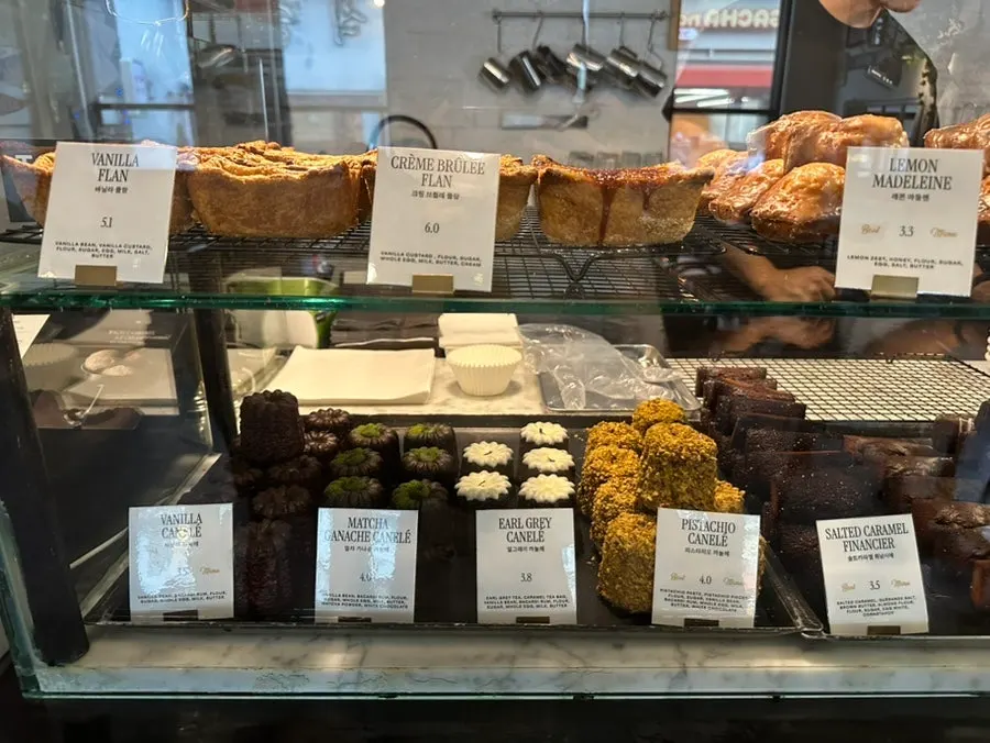 Baked goods displayed in the showcase at Brewers Coffee