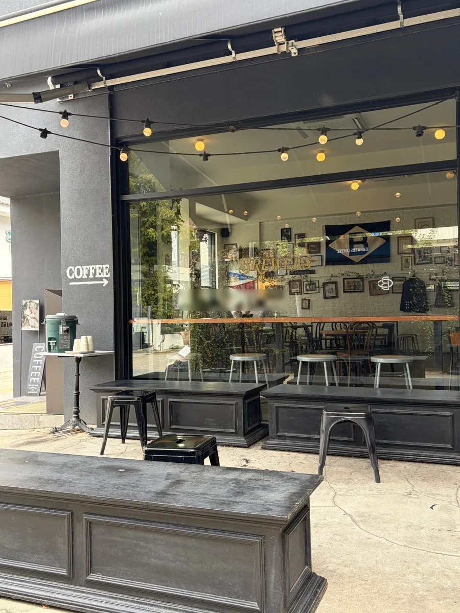 View of the café entrance and signage