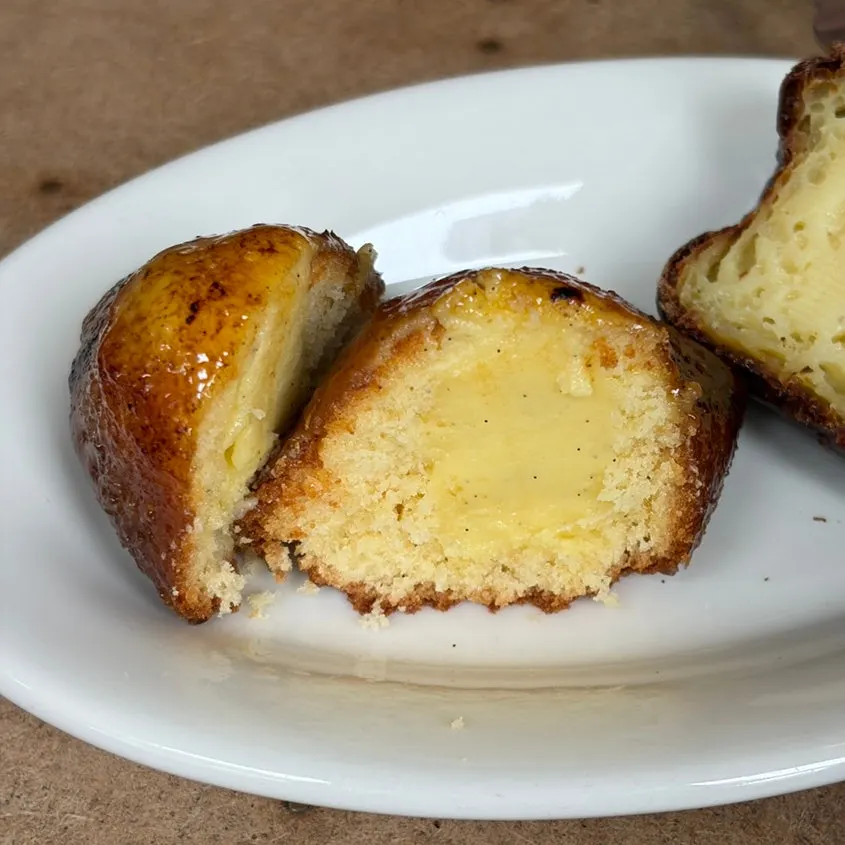Cross-section of the madeleine showing custard cream