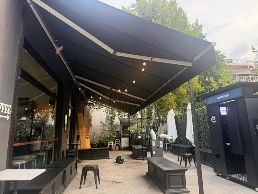 Empty terrace seats at Brewers Coffee