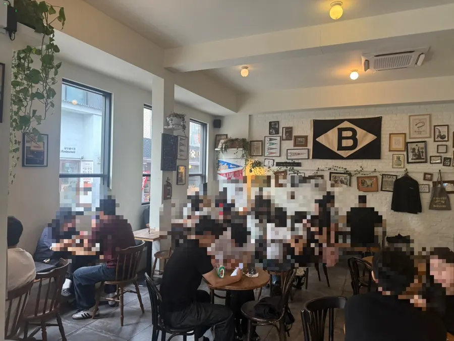 Café interior packed with customers