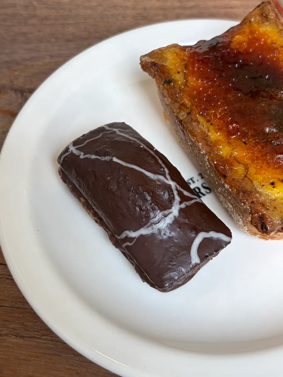 Cream brûlée flan with a bite taken out