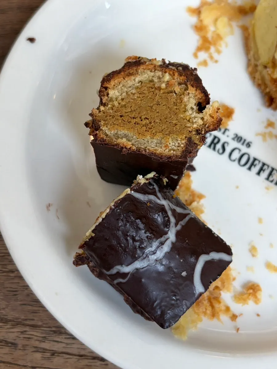 Dubai chocolate financier coated in chocolate