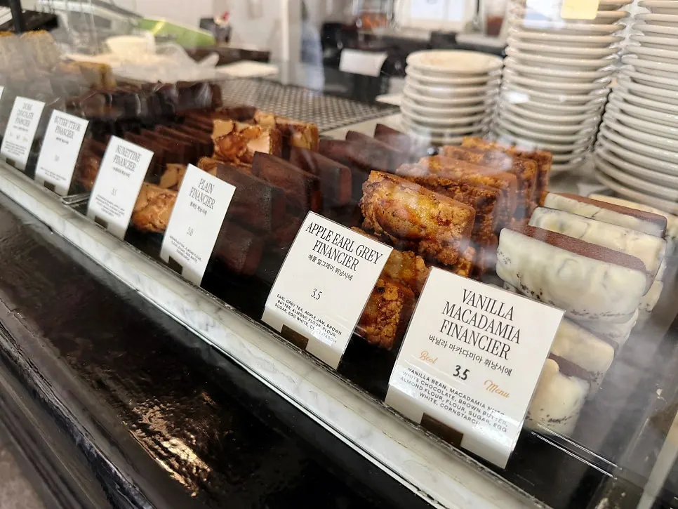 Financiers displayed in the showcase