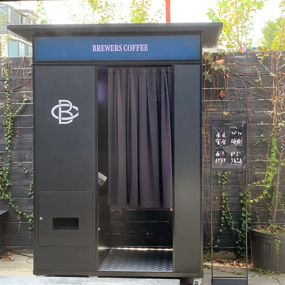 Outdoor terrace photo booth seen from the window seat