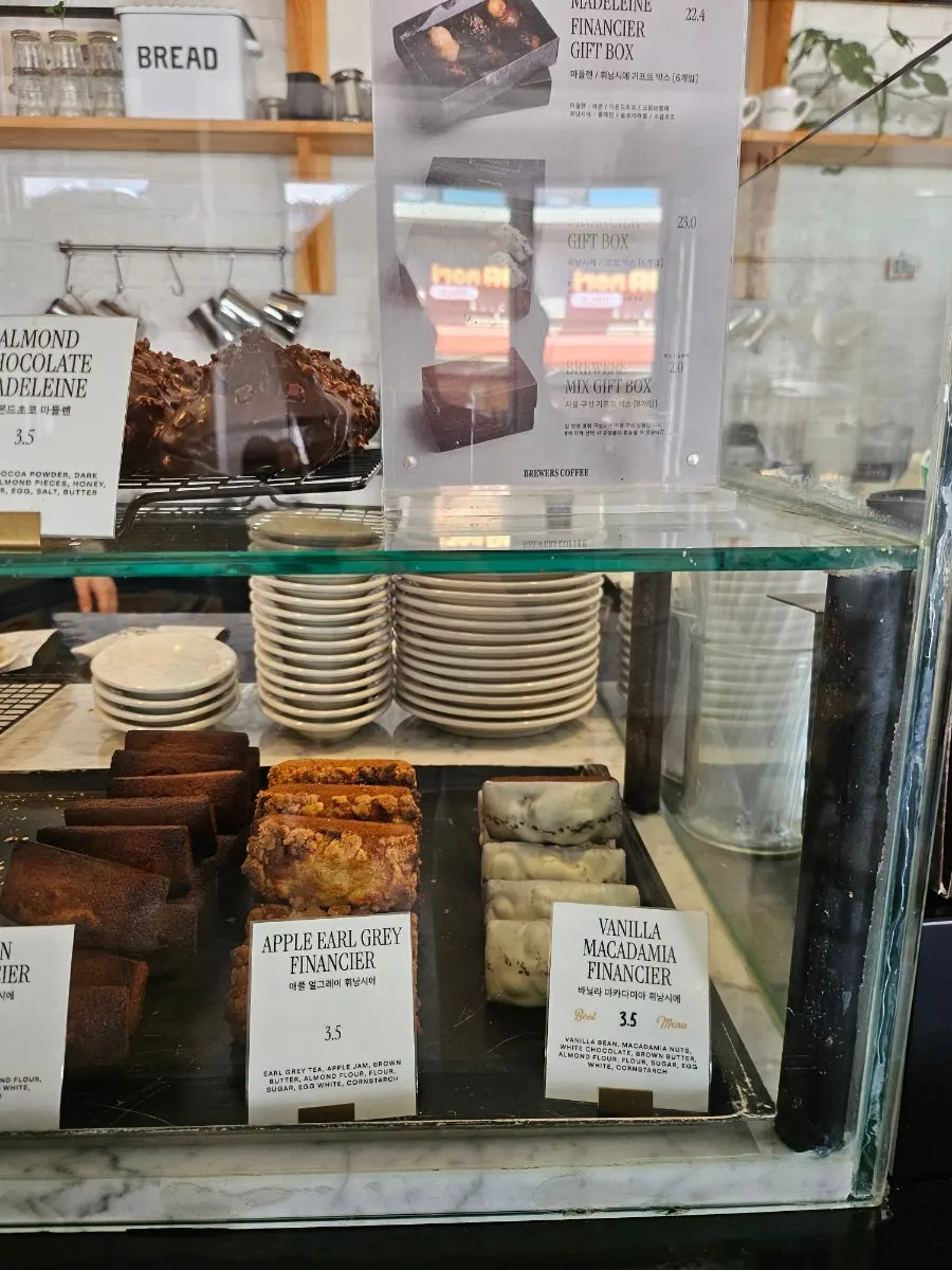 Baked treats displayed in the showcase