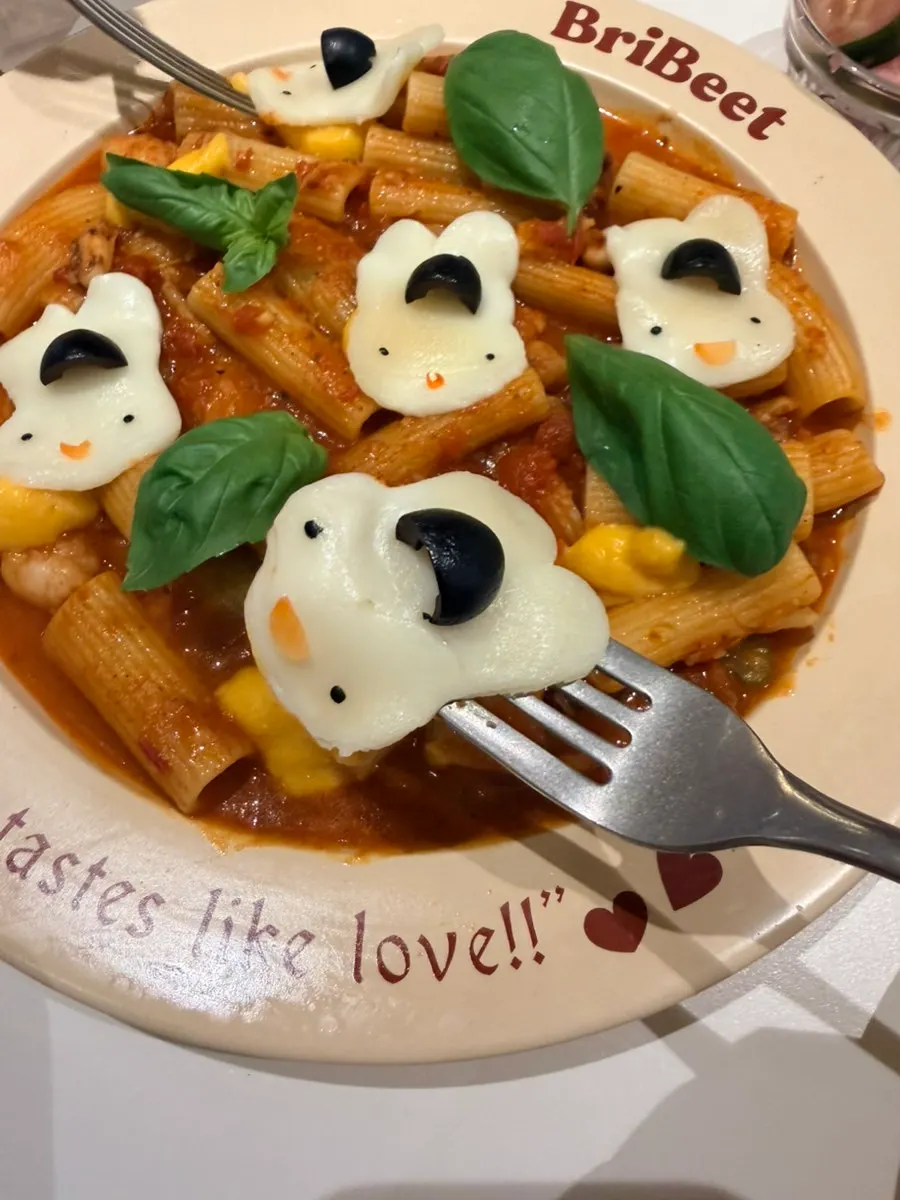Rabbit Pasta with the rabbit-shaped cheese partly taken off