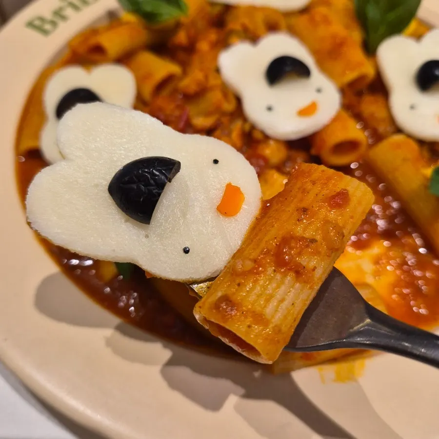 Closing shot of the meal at Brivit including the rabbit pasta