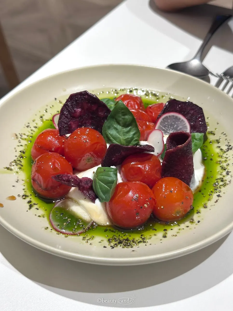 Greek yogurt and tomato salad at Brivit Gangnam Station