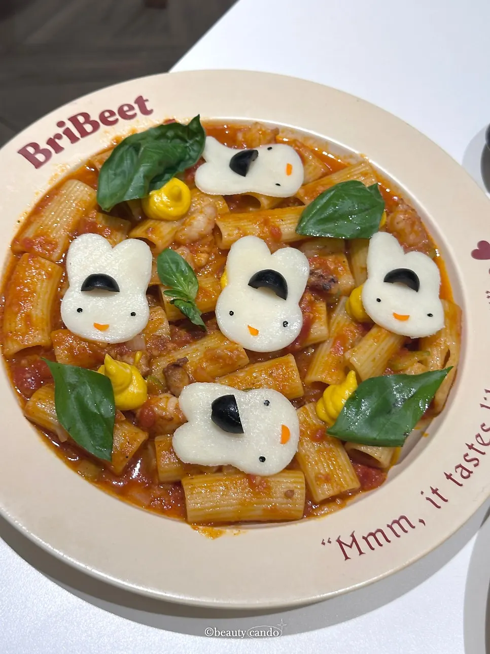 Rabbit pasta topped with mozzarella rabbits at Brivit Gangnam Station
