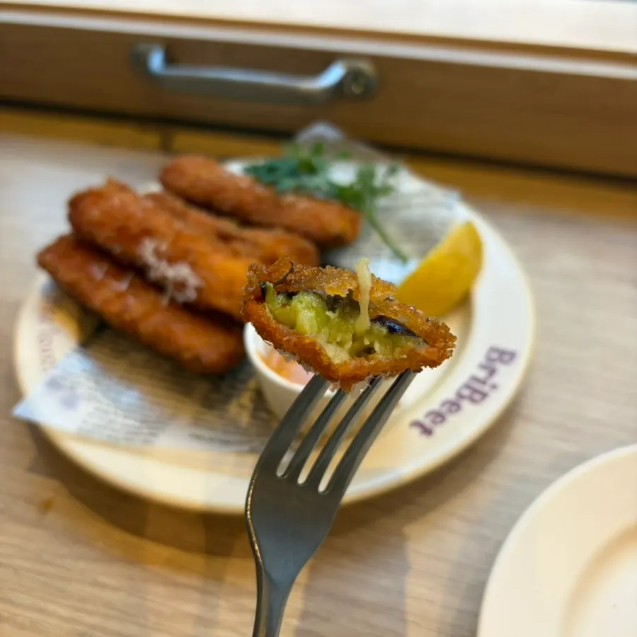 Fried eggplant served with chipotle sauce