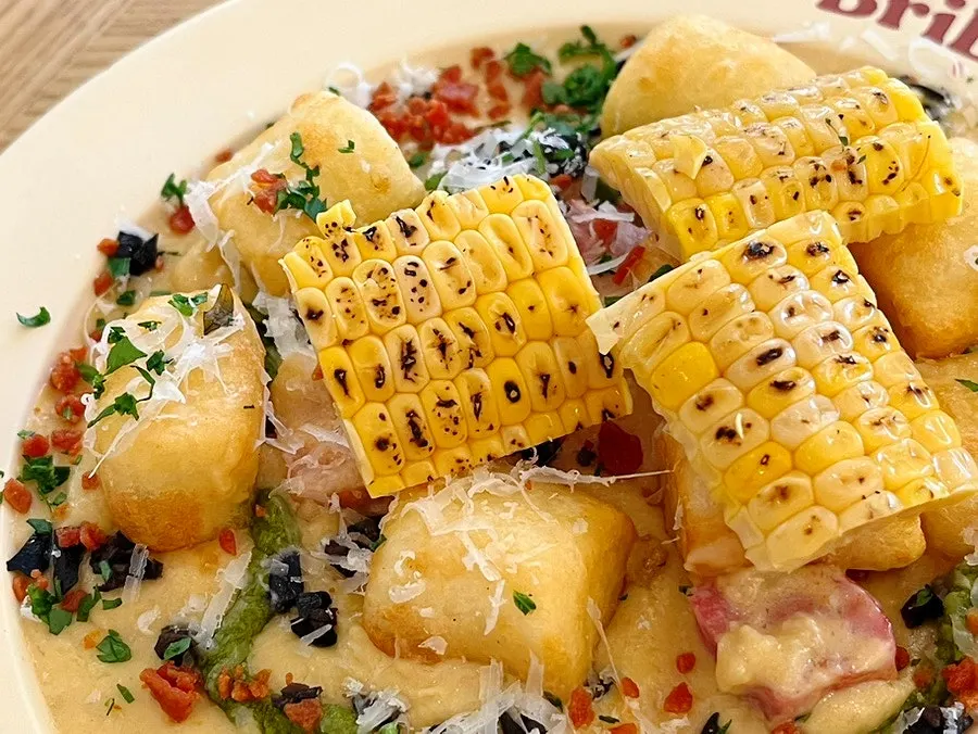 A bite of the salmon steak pasta
