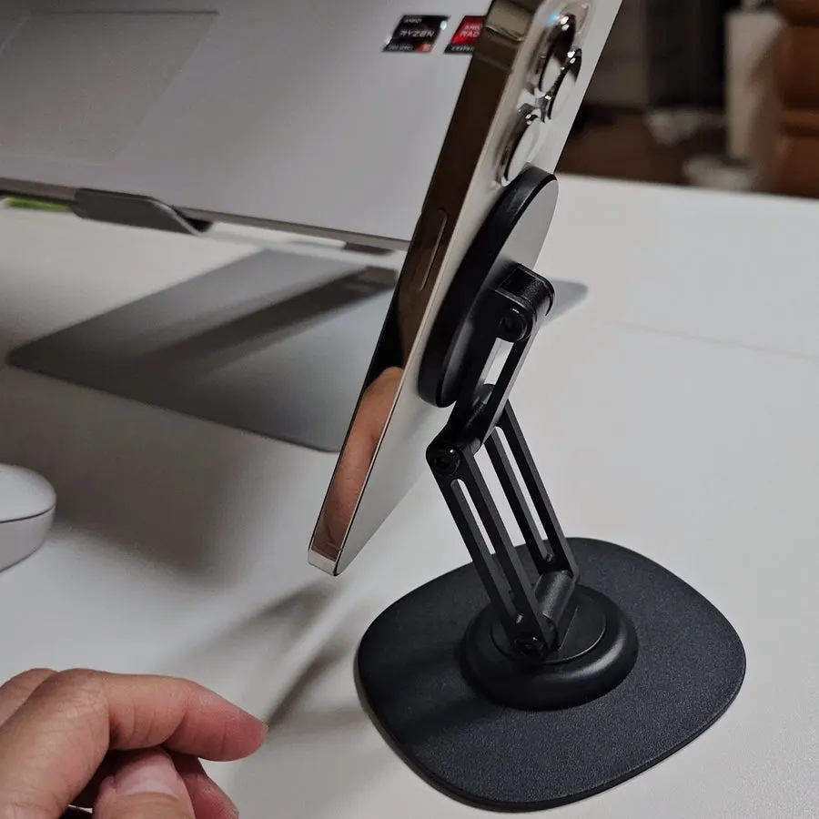 MagSafe stand using its 360° rotation feature