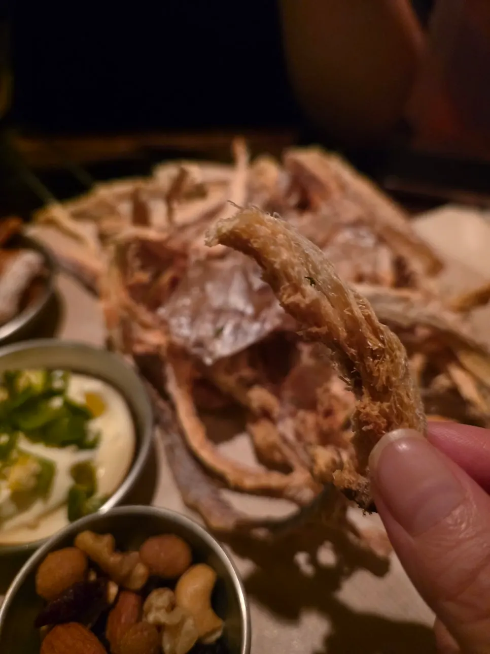 Close-up of Boah Boah's crispy grilled dried pollack
