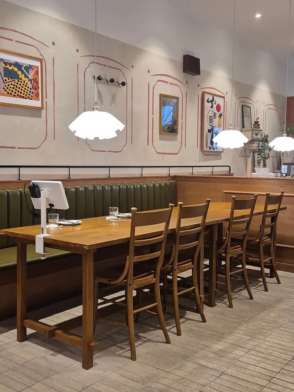 Bueokgan interior with wood tones and classic lighting