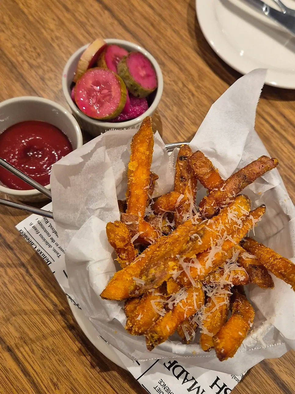Close-up of crispy fried sweet potato fries