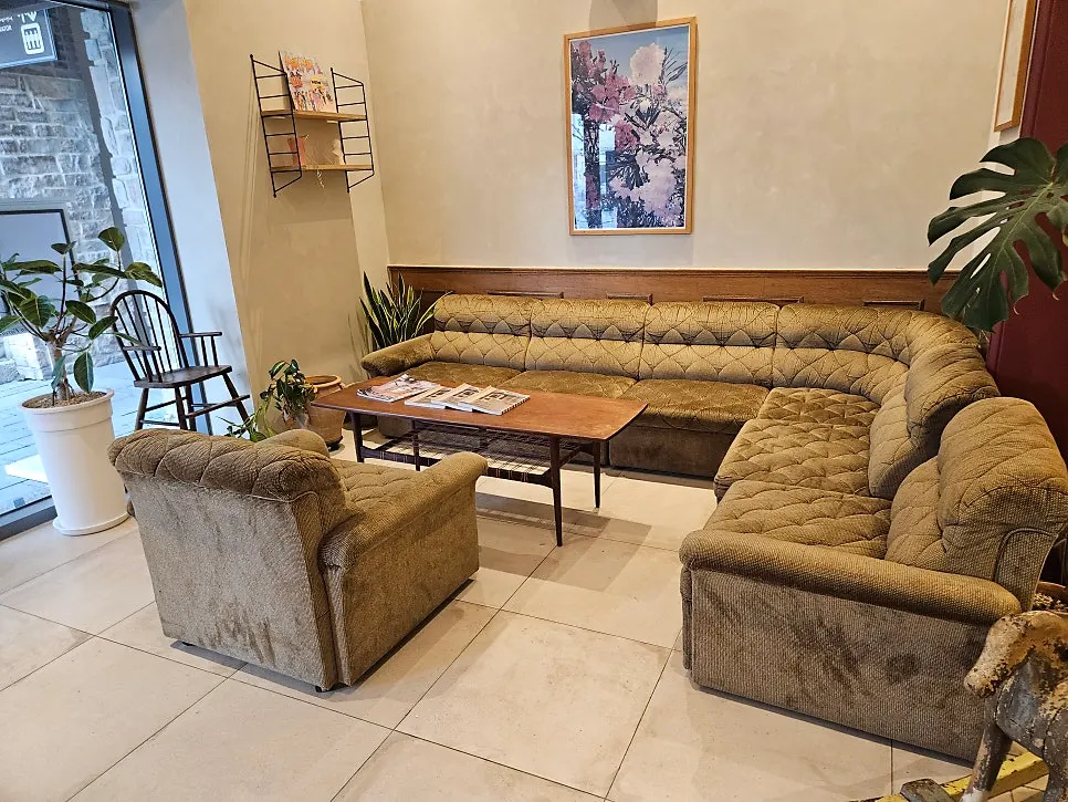 Warm-toned seating inside Bueokgan Restaurant