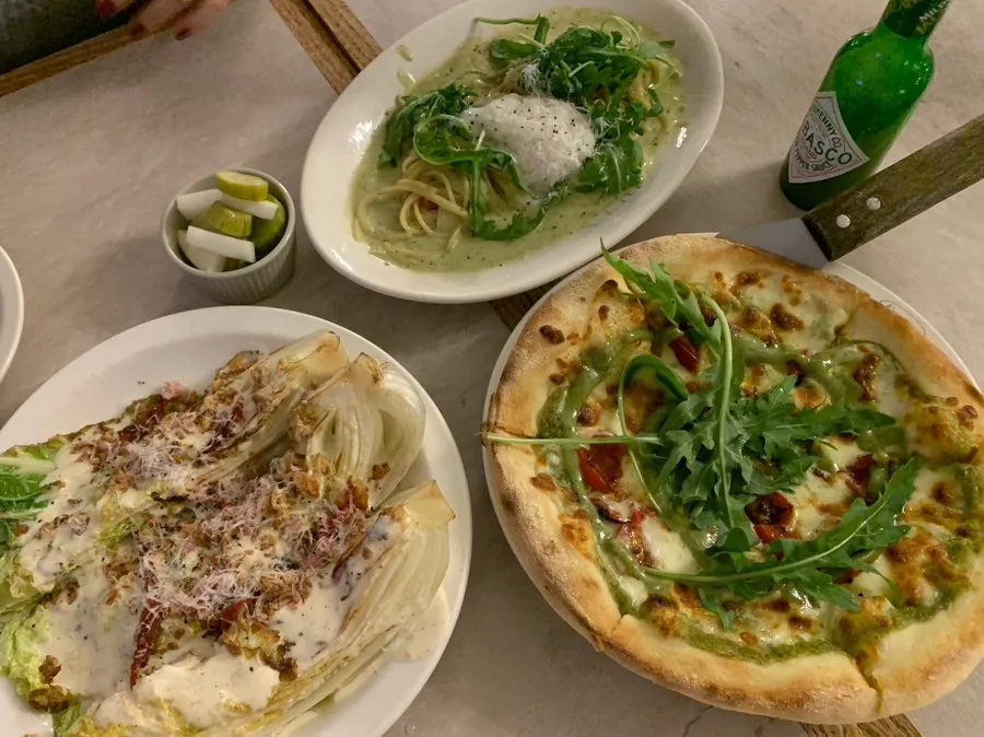 Table spread showing the generous portions of Bueokgan's three dishes