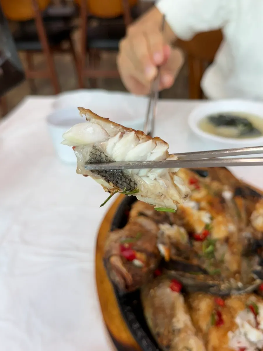 Close-up of deboned rockfish flesh