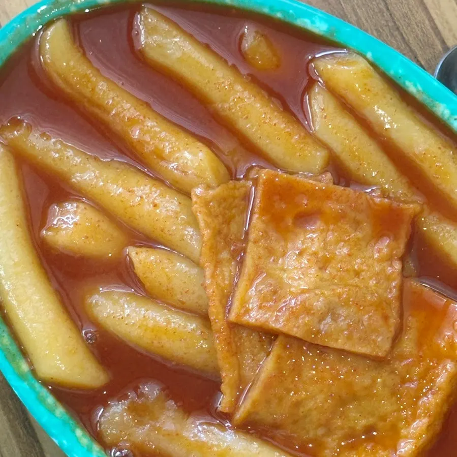 Tteokbokki with sauce well soaked into the rice cakes