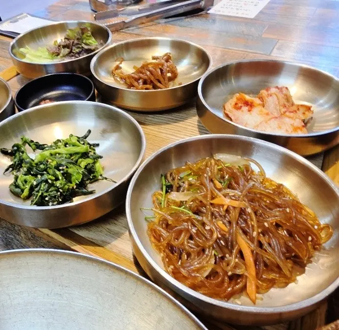 A plate of banchan brought from the self-bar