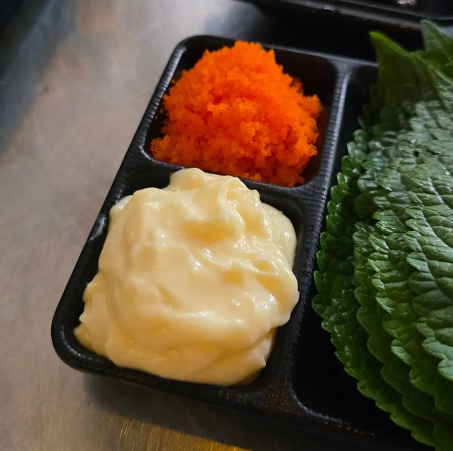 Small dish of mayo sauce for wraps