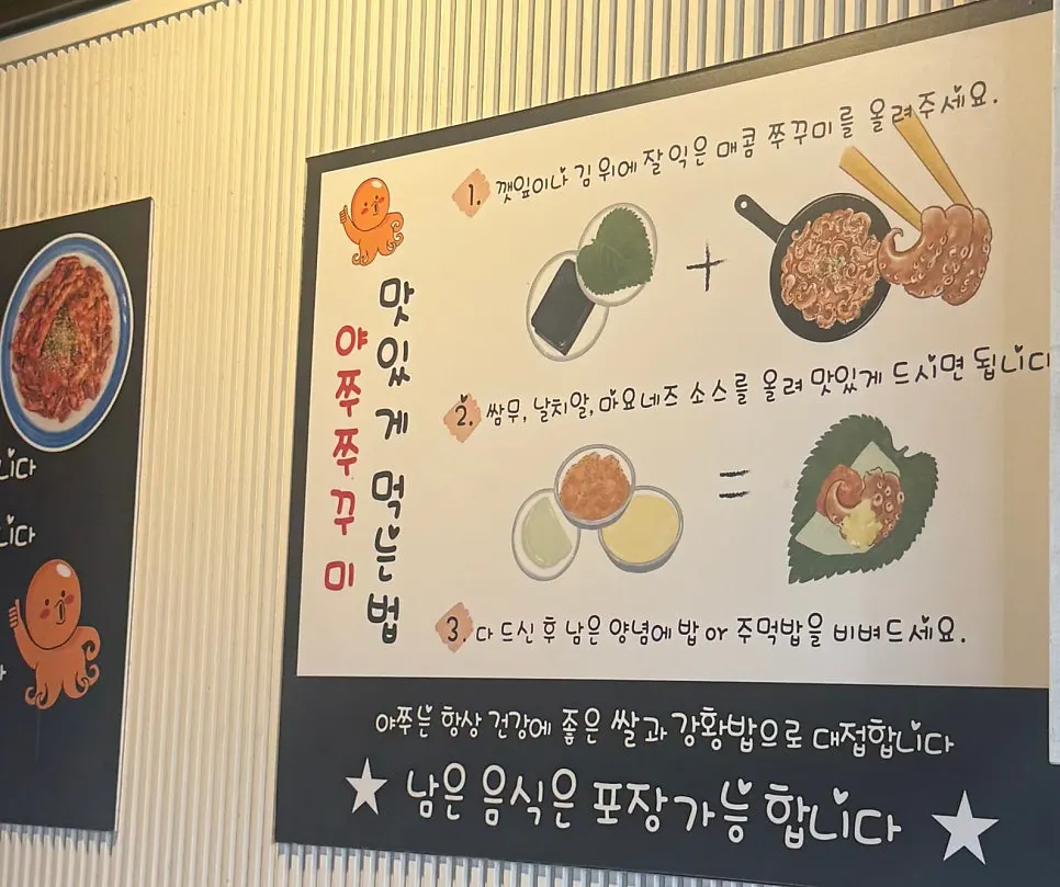 Instructions for eating jjukkumi as a wrap