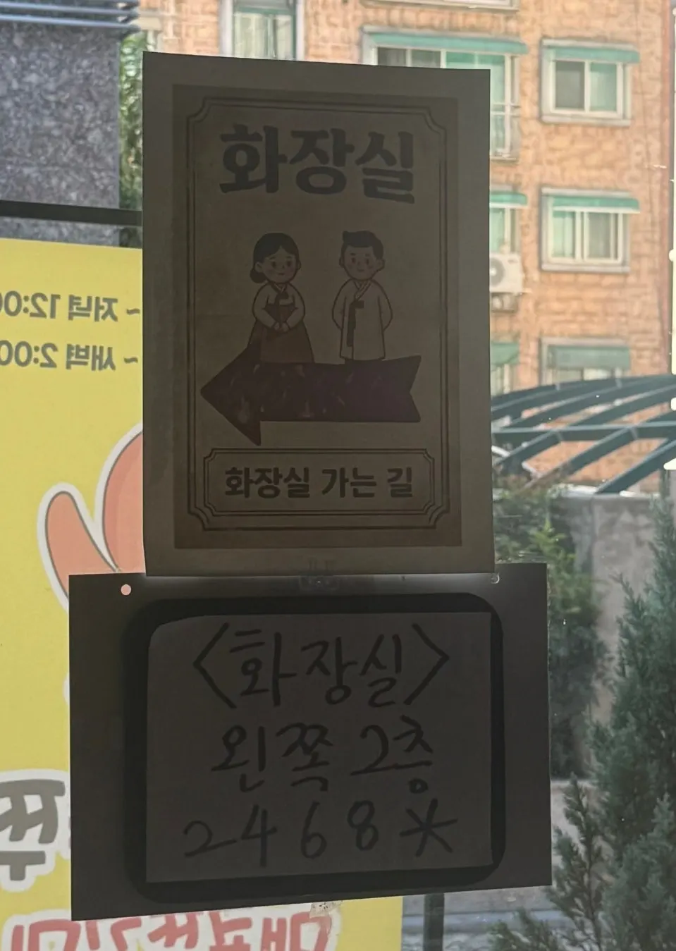 Door with restroom usage instructions posted