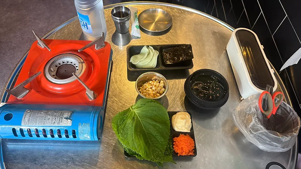 Basic side dish setup with plenty of wrap ingredients