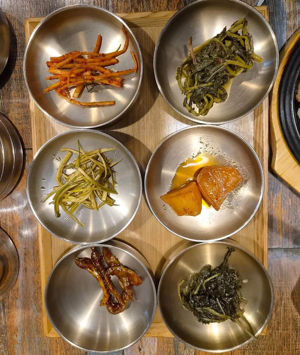 Korean set meal banchan spread
