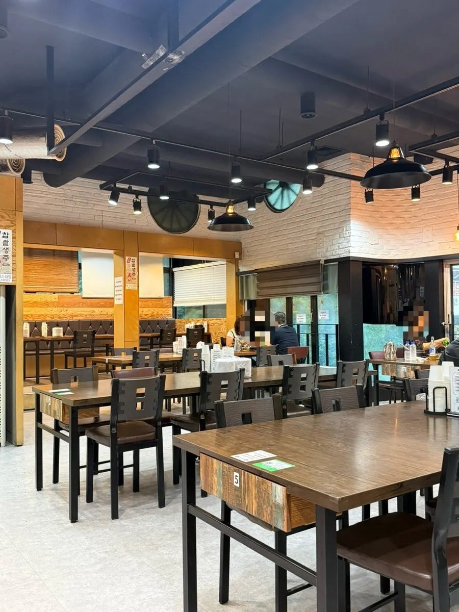 Spacious, clean interior of the Korean restaurant