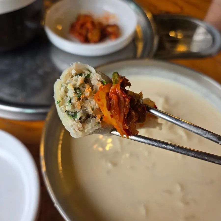 Kimchi served with soy milk noodles