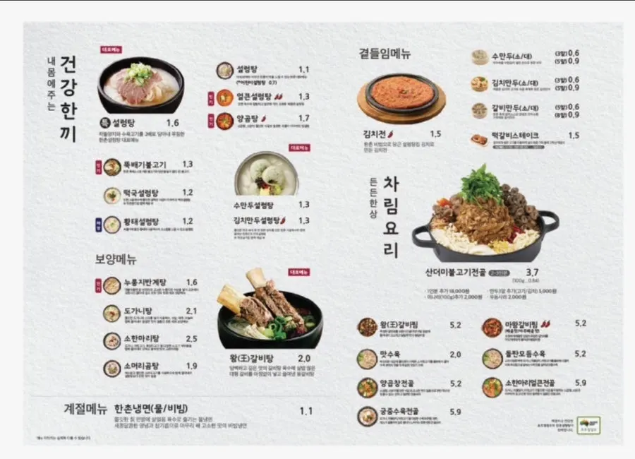 Full table spread of seolleongtang and tteokgalbi