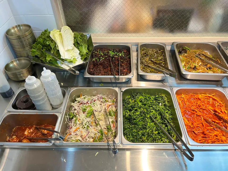 Japchae and namul among the self-bar side dishes