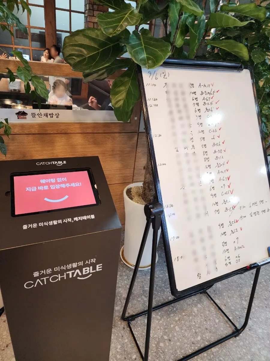 Reservation board and waitlist sign in front of the restaurant