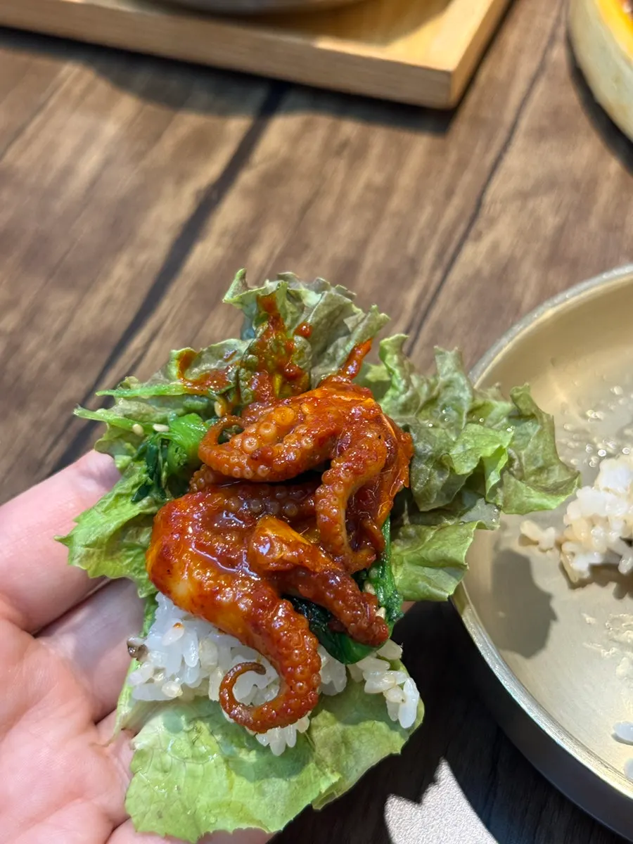 Close-up of smoky, sweet-and-spicy octopus stir-fry
