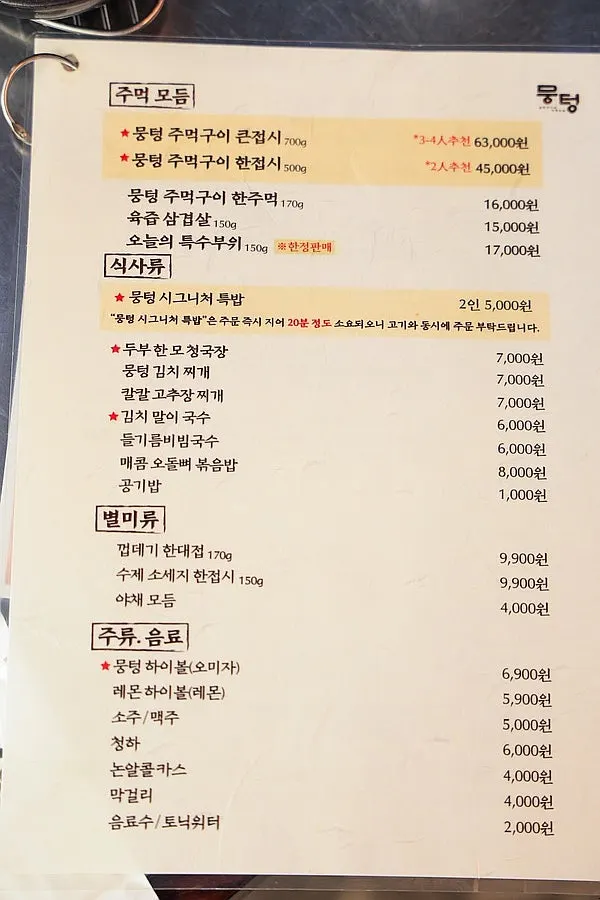 Guide to the meat menu selection