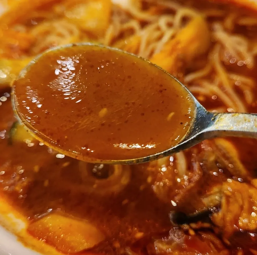 Seafood jjamppong topped with seafood and vegetables