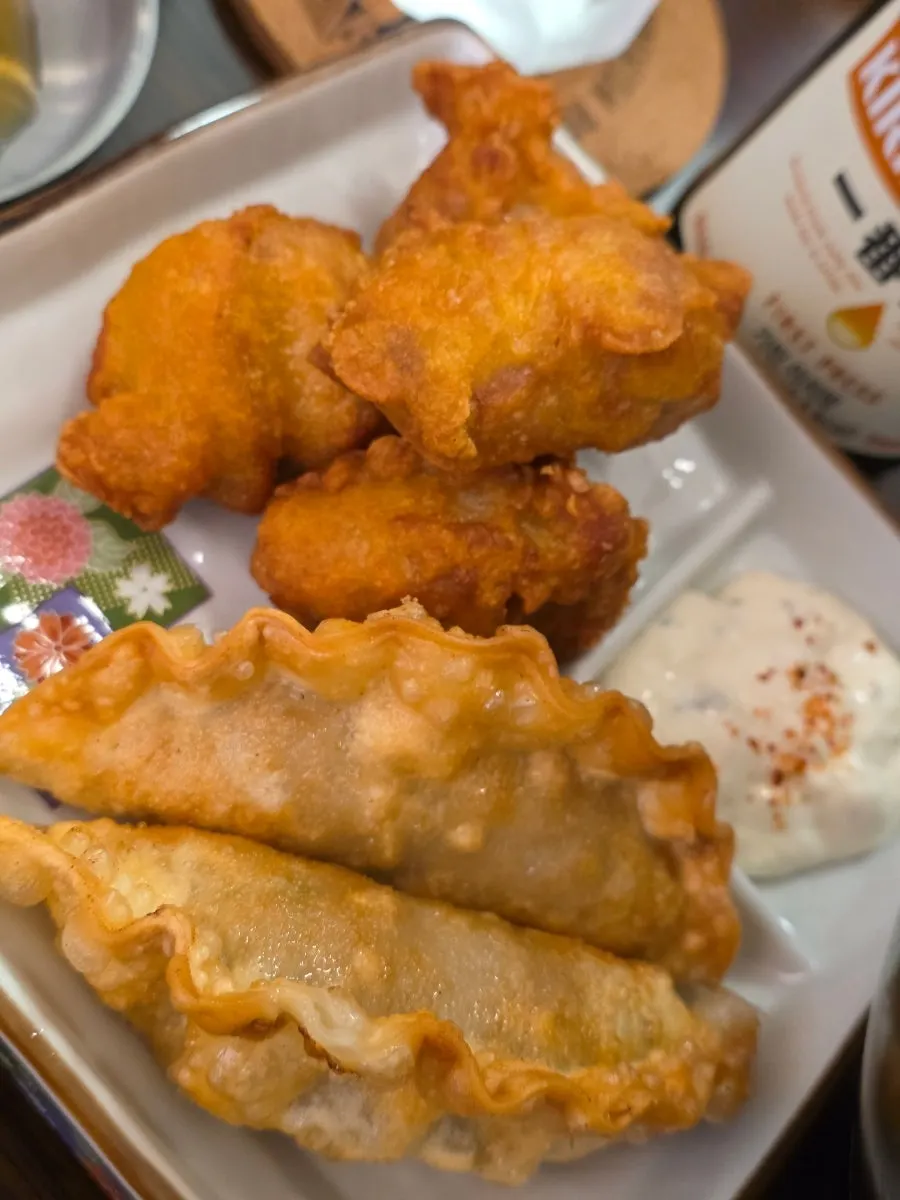 Half-and-half fried bites ordered with beer