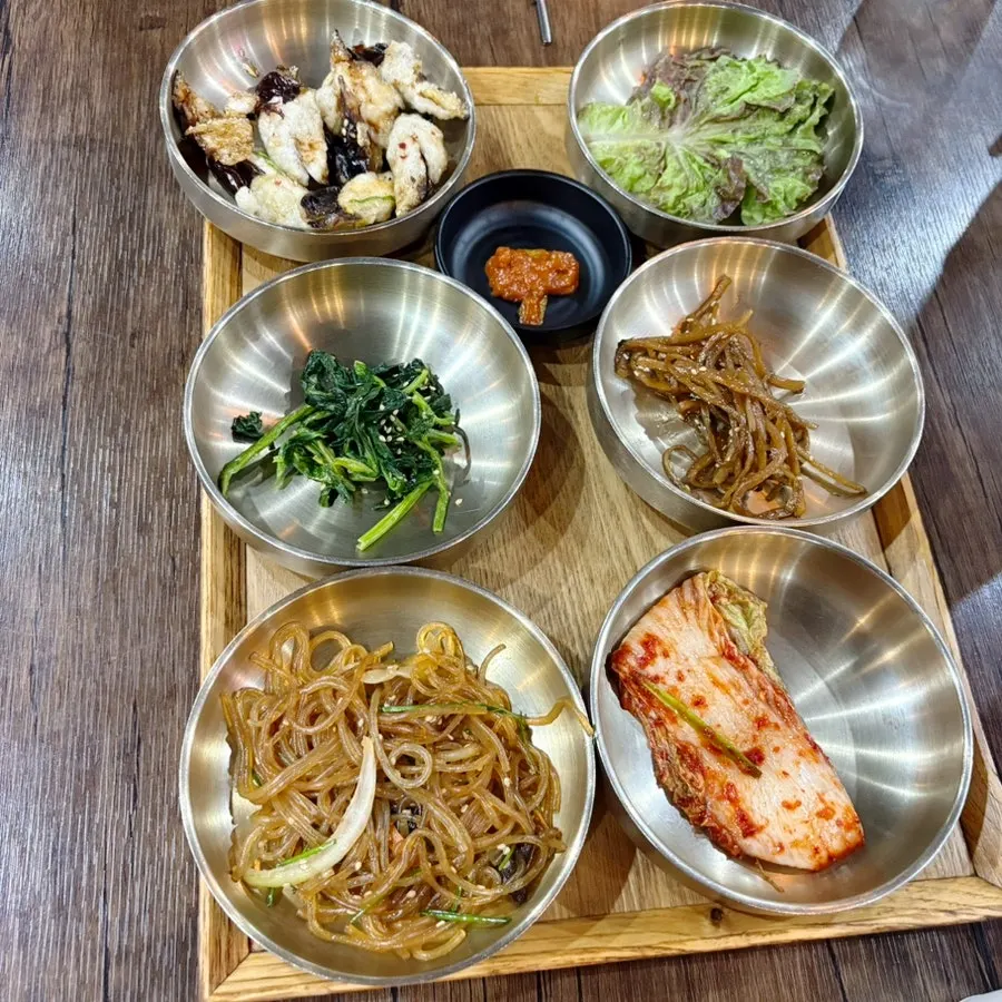 Generously laid Korean meal spread