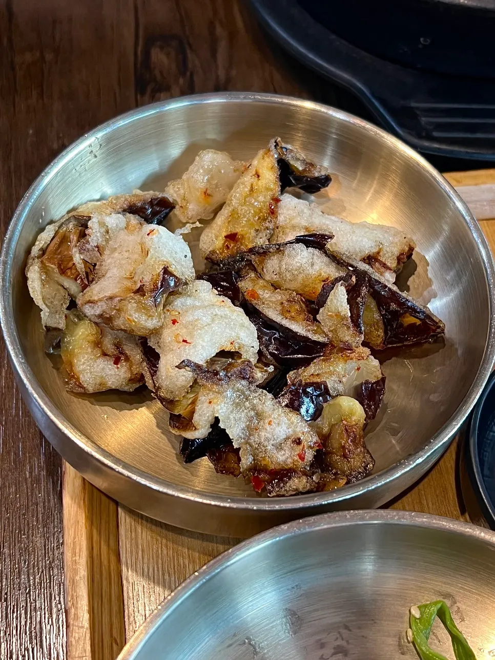 Thinly fried eggplant