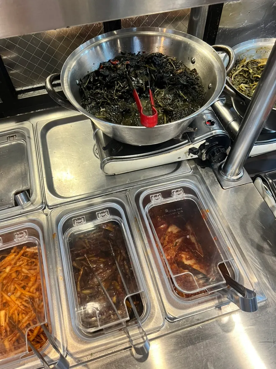 Banchan self-bar with namul and kimchi