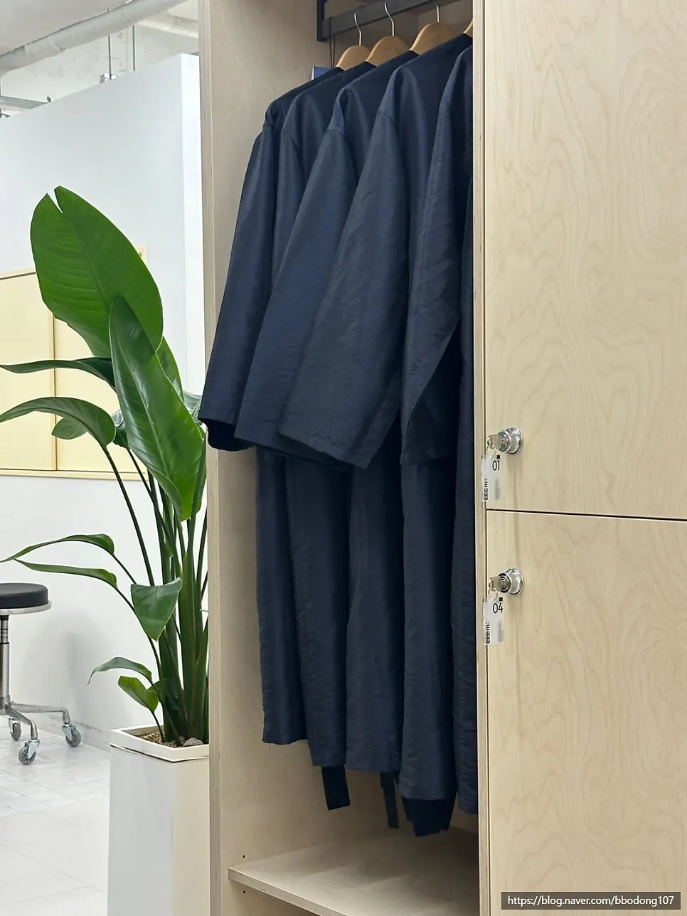Interior with hand-washing area and personal lockers