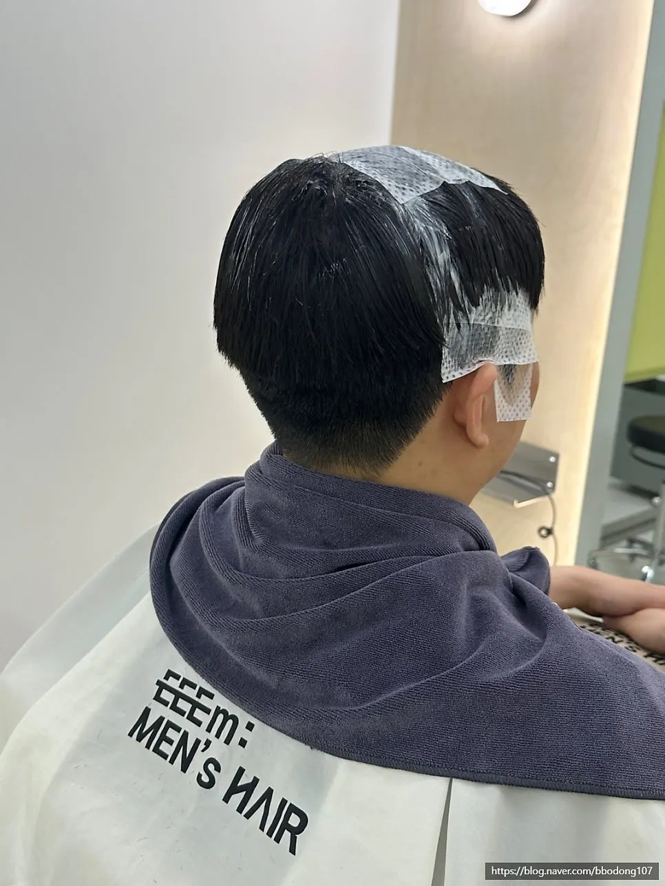 Down perm solution applied up to the top of the head
