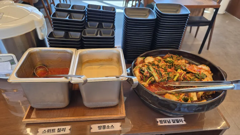 Self-serve rice and soup corner