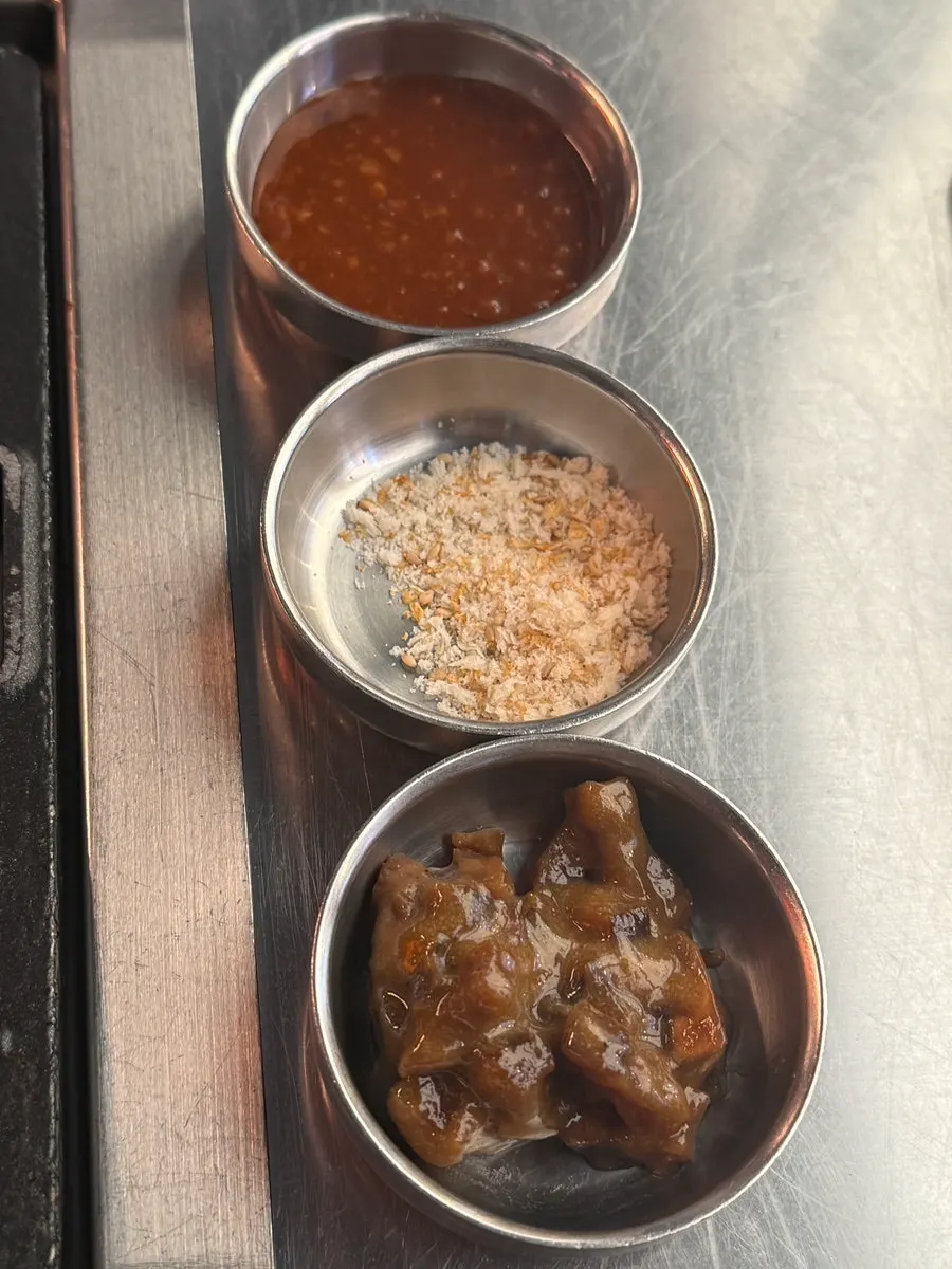 Pork enjoyed with several sauces